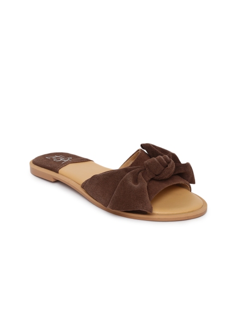 

Zebba Women Brown Solid Leather Open Toe Flats