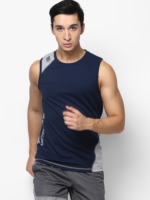 

rock.it Men Navy Solid Round Neck Panelled Sleeveless T-shirt, Navy blue
