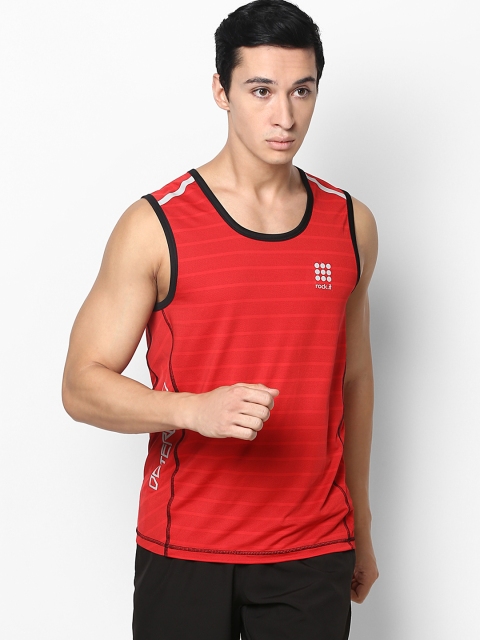 

rock.it Men Red Self Design Swift Dry Round Neck T-shirt