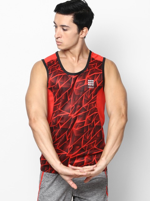 

rock.it Men Red & Black Printed Swift Dry Sleeveless Round Neck T-shirt