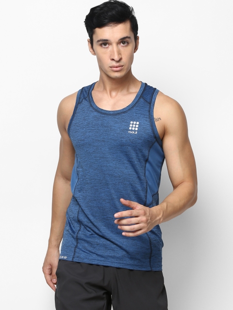 

rock.it Men Blue Solid Swift Dry Round Neck Sleeveless T-shirt