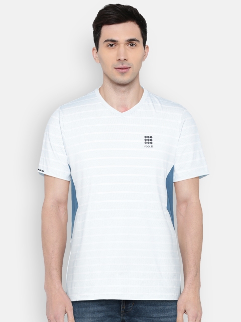 

rock.it Men Blue & White Self Design Swift Dry V-Neck T-shirt