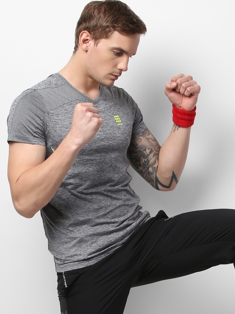 

rock.it Men Grey Melange Solid Swift Dry V-Neck T-shirt