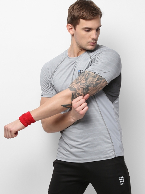 

rock.it Men Grey Striped Swift Dry Round Neck T-shirt