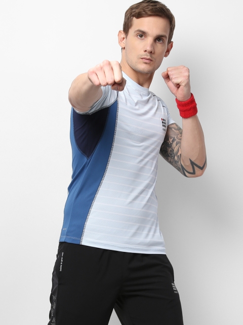 

rock.it Men Blue & White Self Design Swift Dry Round Neck T-shirt