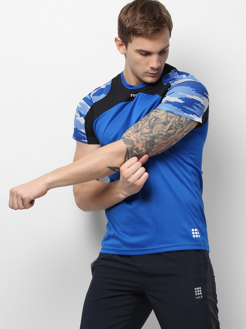 

rock.it Men Blue Solid Swift Dry Round Neck T-shirt