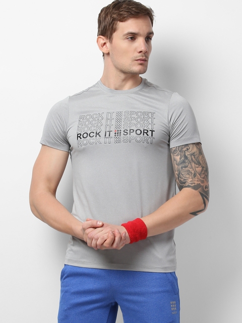 

rock.it Men Grey Printed Swift Dry Round Neck T-shirt