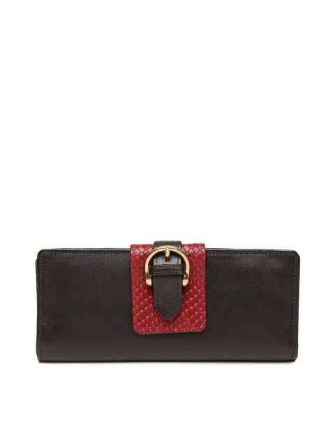 

Hidesign Women Burgundy & Black Leather Textured Two Fold Wallet