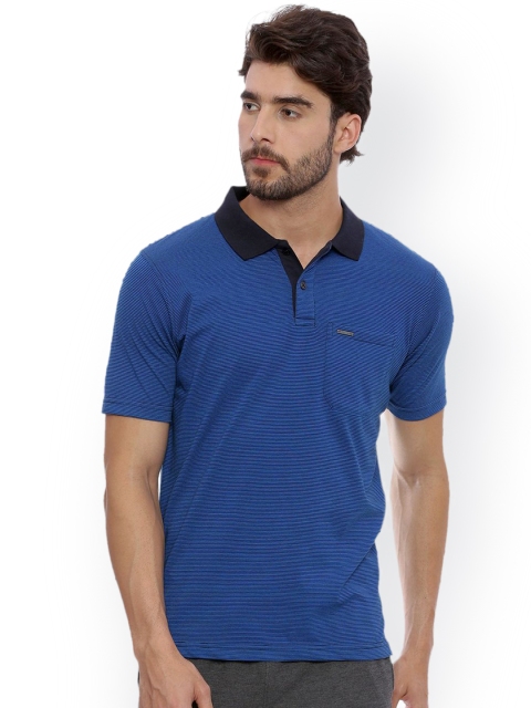 

Proline Men Navy Blue Striped Polo Collar T-shirt