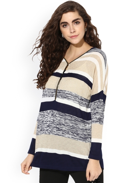 

Kazo Women Blue & Beige Solid Pullover