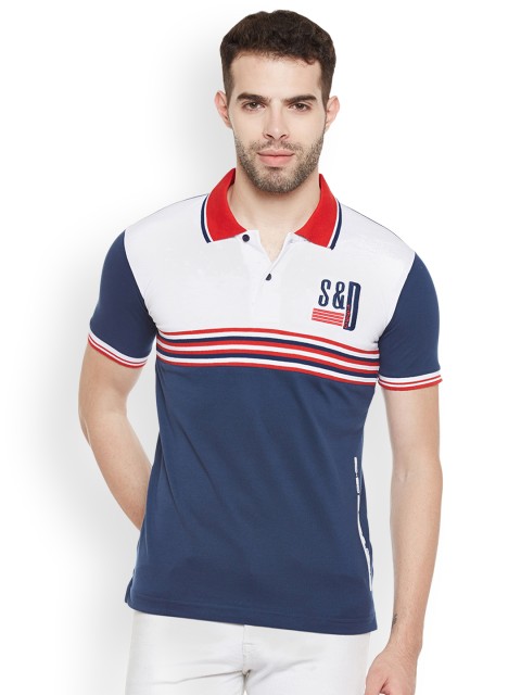 

Duke Men Navy Colourblocked Polo Collar T-shirt, Navy blue