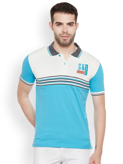 

Duke Men Off-White Colourblocked Polo Collar T-shirt