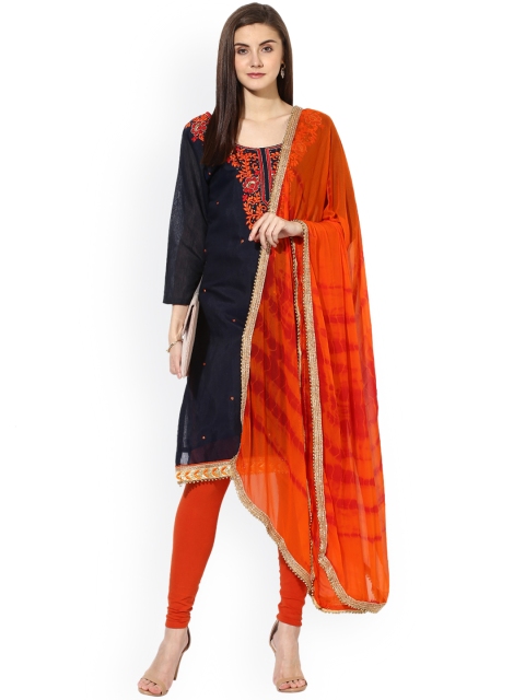 

Saree mall Navy Blue & Red Cotton Blend Unstitched Dress Material