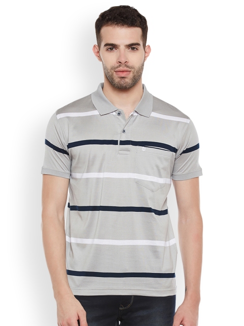

Duke Men Grey Striped Polo Collar T-shirt