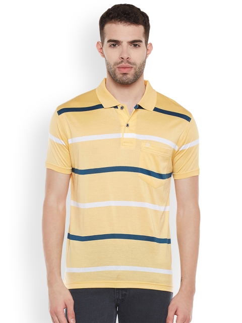 

Duke Men Yellow Striped Polo Collar T-shirt