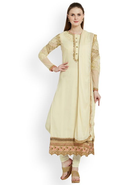 

RIYA Cream-Coloured Poly Georgette Unstitched Dress Material