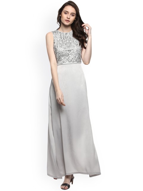 

Kazo Women Grey Solid Maxi Dress