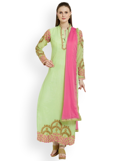 

RIYA Green & Pink Poly Georgette Unstitched Dress Material