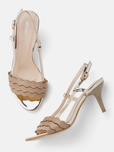 

DressBerry Women Gold-Toned & Beige Solid Sandals