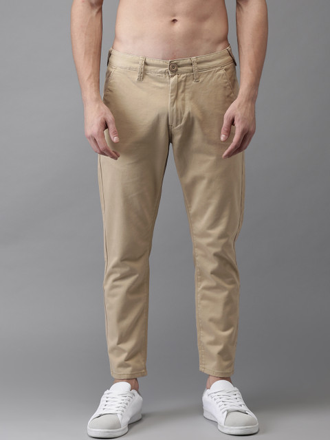 

HERE&NOW Men Khaki Slim Fit Solid Cropped Chinos