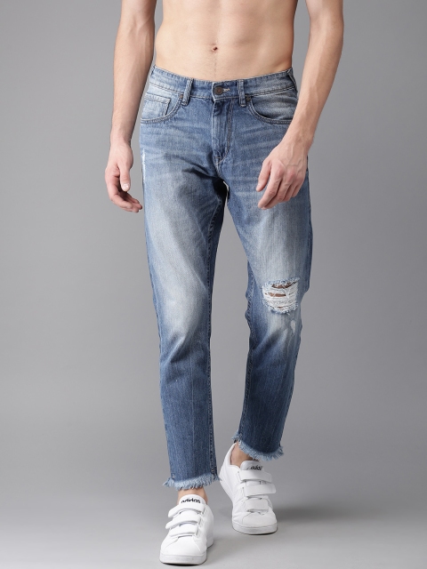 

Moda Rapido Men Blue Slim Fit Cropped Mid-Rise Low Distress Jeans