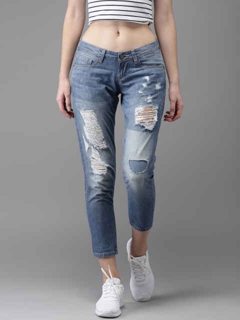 

Moda Rapido Women Blue Boyfriend Fit Mid-Rise Highly Distressed Jeans