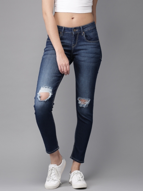 

HERE&NOW Women Blue Skinny Fit Mid-Rise Mildly Distressed Stretchable Jeans