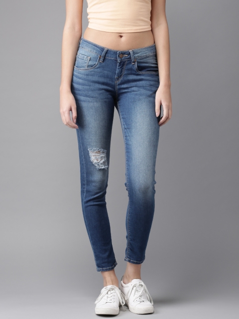 

HERE&NOW Women Blue Skinny Fit Mid-Rise Mildly Distressed Stretchable Jeans