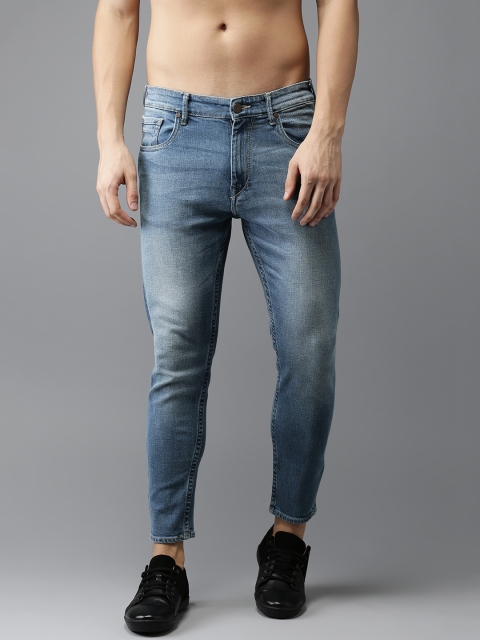 

HERE&NOW Men Blue Slim Tapered Fit Mid-Rise Cropped Stretchable Jeans