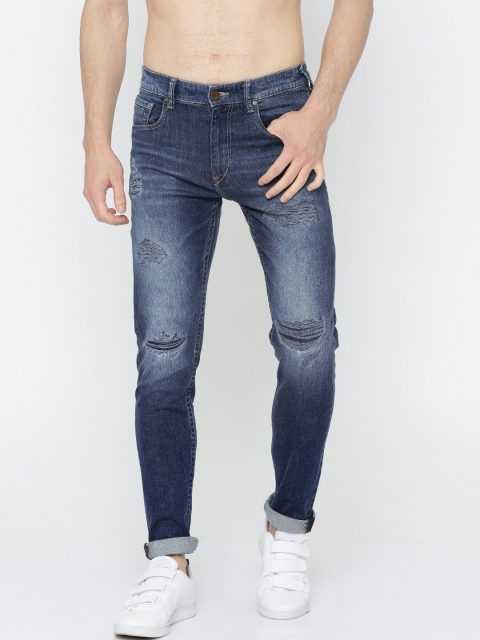 

HERE&NOW Men Blue Slim Fit Mid-Rise Distressed Stretchable Jeans
