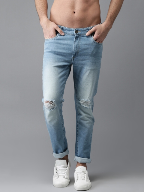 

HERE&NOW Men Blue Skinny Fit Mid-Rise Slash Knee Stretchable Jeans