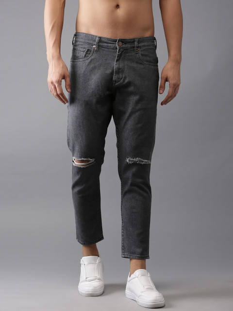 

HERE&NOW Men Grey Slim Fit Cropped Mid-Rise Slash Knee Stretchable Jeans