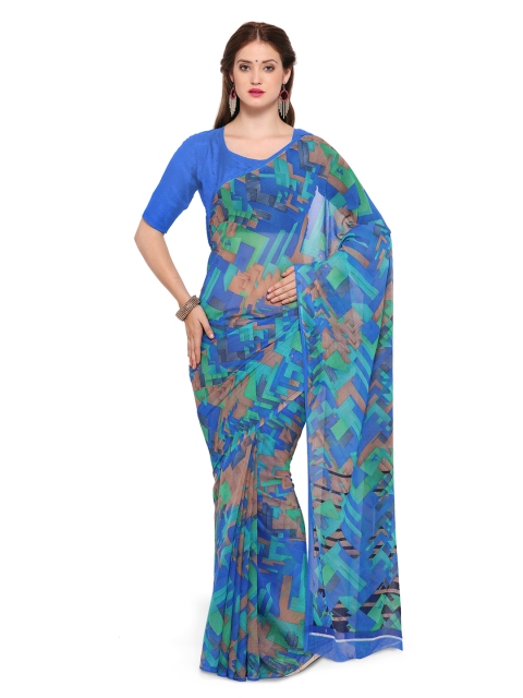 

Vaamsi Blue Printed Poly Chiffon Saree