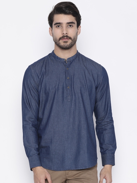 

Lombard Men Blue Solid Straight Kurta