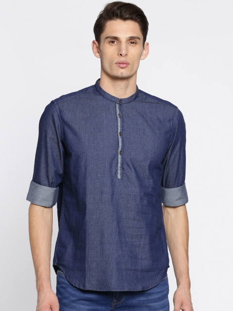 

Lombard Men Blue Woven Design Straight Kurta