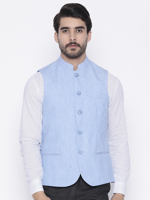 

Lombard Blue Linen Slim Fit Nehru Jacket
