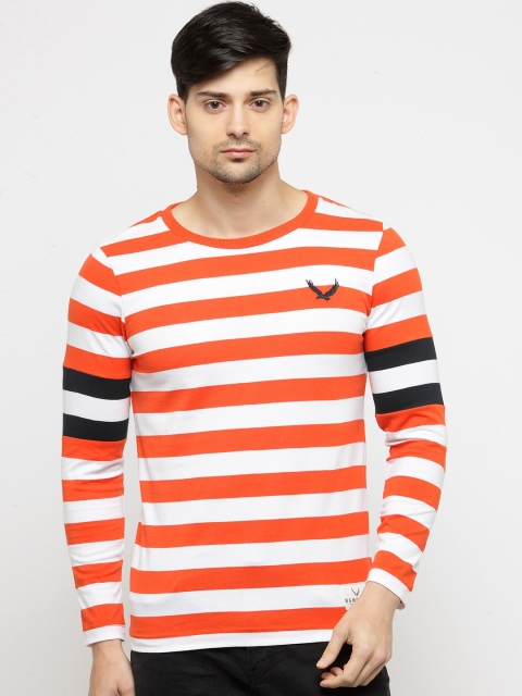 

Monteil & Munero Men Orange & White Striped Round Neck T-shirt