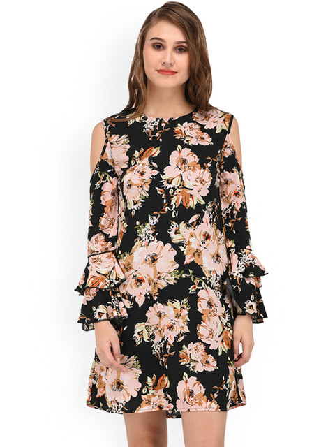 

PURYS Women Black Printed A-Line Dress