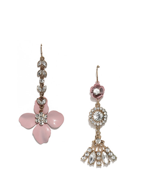 

Accessorize Off-White & Gold-Toned Floral Mismatch Drop Earrings
