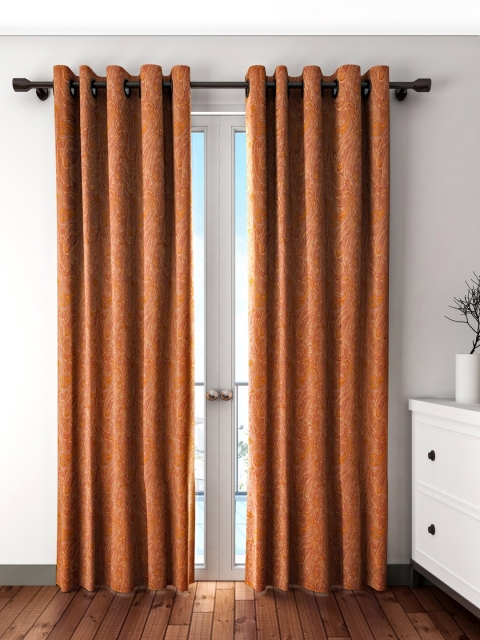 

S9home by Seasons Set of 2 Orange Printed Room Darkening Long Door Curtains