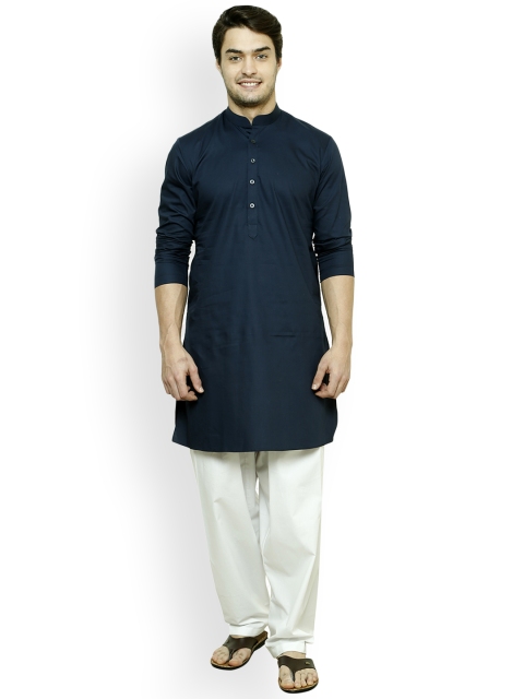 

See Designs Men Blue Solid Straight Kurta