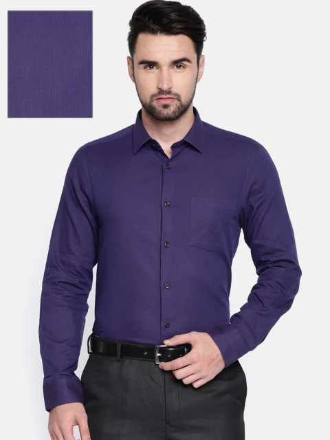 

Blackberrys Men Blue Dual-Toned Slim Fit Pinstriped Formal Shirt