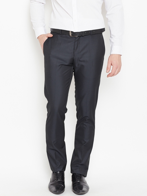 

Blackberrys Men Navy Blue Sharp Regular Fit Self Design Formal Trousers