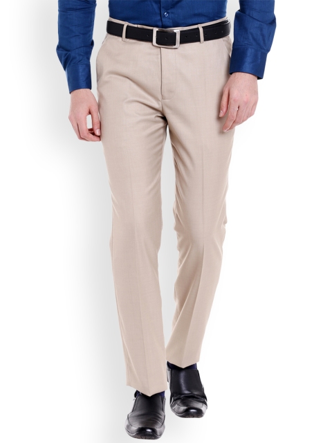 

Solemio Men Beige Slim Fit Solid Formal Trousers