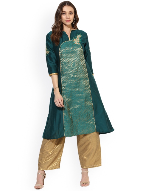 

Shakumbhari Women Green Printed A-Line Kurta