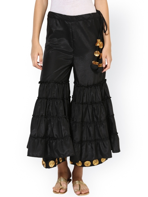 

Juniper Women Black & Gold-Toned Solid Flared Palazzos