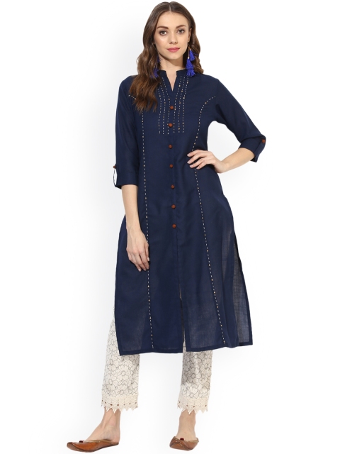 

Shakumbhari Women Blue Solid Straight Kurta