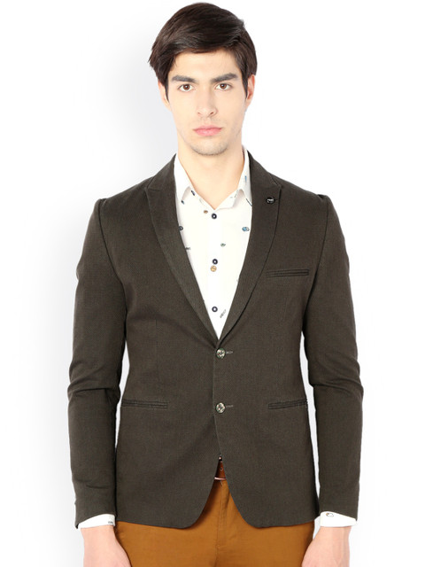 

V Dot Grey Self-Design Super Slim Fit Single-Breasted Blazer