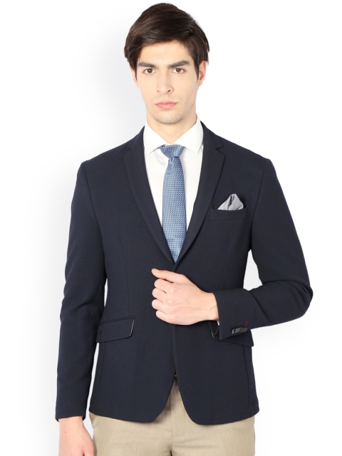

V Dot Navy Super Slim Fit Single-Breasted Formal Blazer, Navy blue