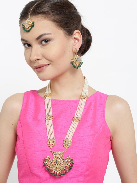 

Zobby Off-White Gold-Plated Handcrafted Kundan Stone-Studded Jewellery Set